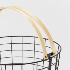 Round Black Wire With Natural Wood Handles Floor Basket - Brightroom™ -Home Storage World GUEST 140412b5 2135 4e6e 98c4 f1bd6f7ce5f8