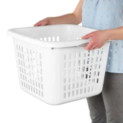 1.5bu Plastic Square Laundry Basket - Brightroom™: Medium White Clothes Hamper With Built-In Handles, Portable Storage -Home Storage World GUEST 22cb01ab c718 4b1c 9bea cf1d1c8b5b7e