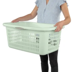 2bu Laundry Basket Green - Brightroom™: Portable Plastic Clothes Organizer With Built-In Handles, 70.4L Capacity -Home Storage World GUEST 419217f6 77d4 416a 95d3 5847774d5d91