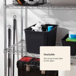 26.2qt Heavy Duty Storage Bin - Brightroom™: Black Plastic, Stackable & Portable, Universal Storage Solution -Home Storage World GUEST a8ee8675 23e8 46ff 8b08 25af49e86b6d