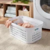 1.5bu Rectangle Modern Laundry Basket - Brightroom™: White Plastic Clothes Basket With Built-In Handles, Medium Size -Home Storage World GUEST b7635510 3a99 4abc bd08 f7074959aef2
