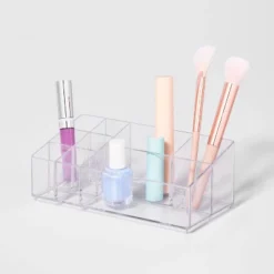 Bathroom Plastic 9 Slot Mixed Cosmetic Organizer Clear - Brightroom™: Makeup & Vanity Organizer Tray For Bathroom Countertop -Home Storage World GUEST c86e60e2 e1c8 4070 8398 113e68427840