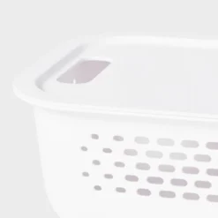 Narrow Small Decorative Plastic Bin White - Brightroom™: Modern Storage With Cut-Out Handles, 13" Cube Compatible -Home Storage World GUEST e027765e bf05 4de3 901a 6291fe6e8051